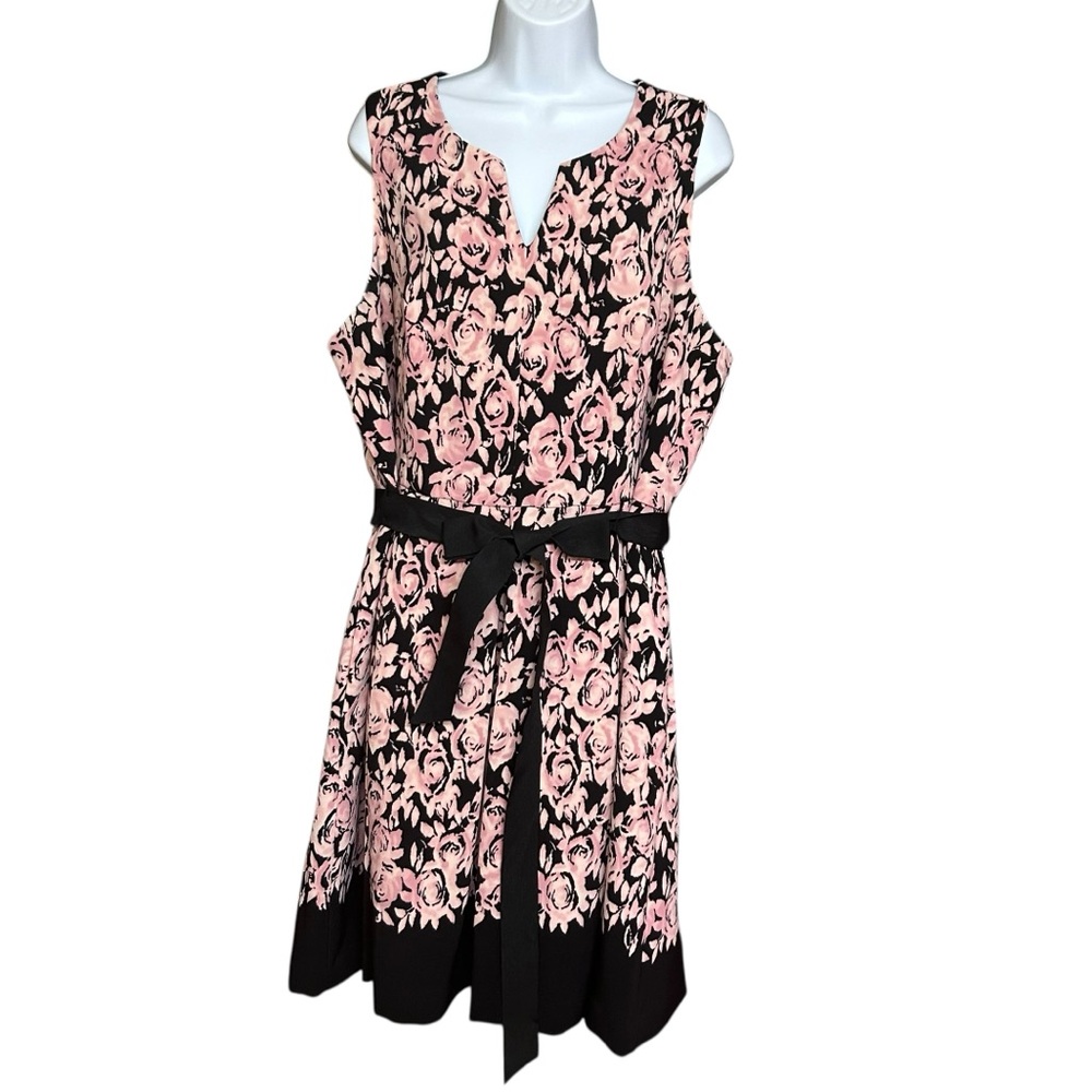 Luxe by Carmen Marc Valvo Pink Floral Fit & Flare Dress Plus Size 16W